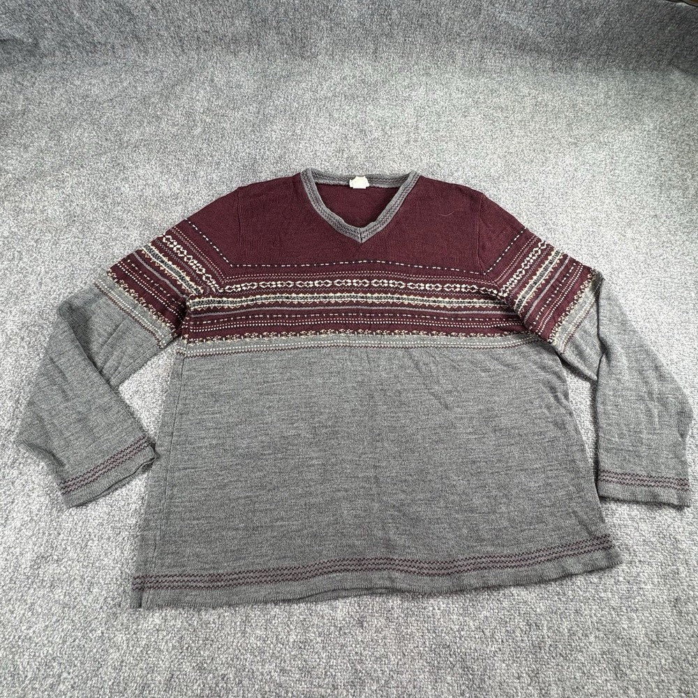 VTG Y2K Carolina Colours‎ Sweater Women 2X Gray Burgundy Fair Isle Cottagecore